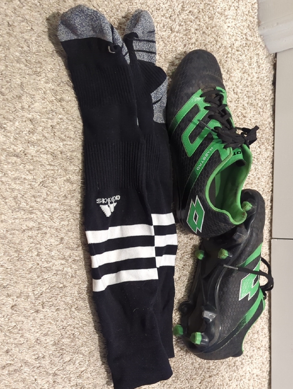 Adidas Black Soccer Socks (small)& Black Lotto Maestro Soccer Cleats (5 youth)